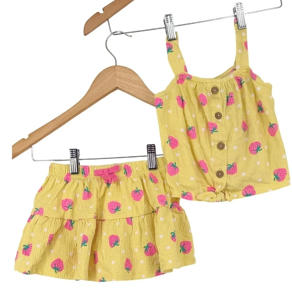 Cynthia Rowley Girls Yellow Strawberry Polka Dot Gauze Top and Skirt Set Size 4‎